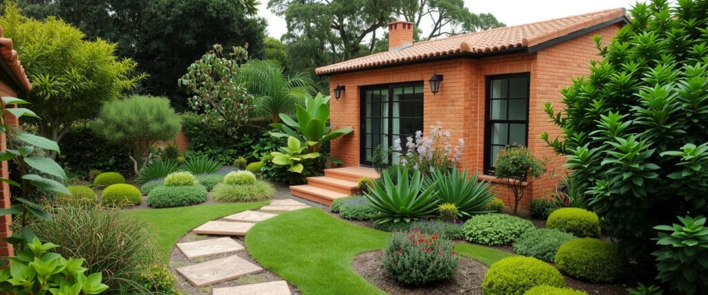 ادغام نمای ساختمان ویلایی با فضای سبز و محوطه