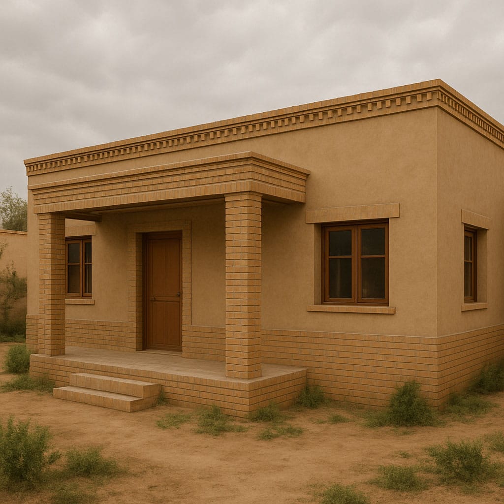 ۲۰ ایده خاص و کاربردی برای طراحی نمای ساختمان یک طبقه روستایی - نمای ساختمان یک طبقه روستایی آجر تأثیر اقلیم در انتخاب طراحی نمای ساختمان روستایی