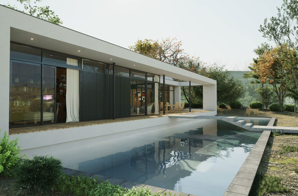 نمای ساختمان ویلایی یک طبقه؛ ترکیبی از زیبایی، سادگی و کارایی - d5 render oBhnOHr0Gow unsplash انواع سبکهای طراحی نمای ساختمان ویلایی یک طبقه